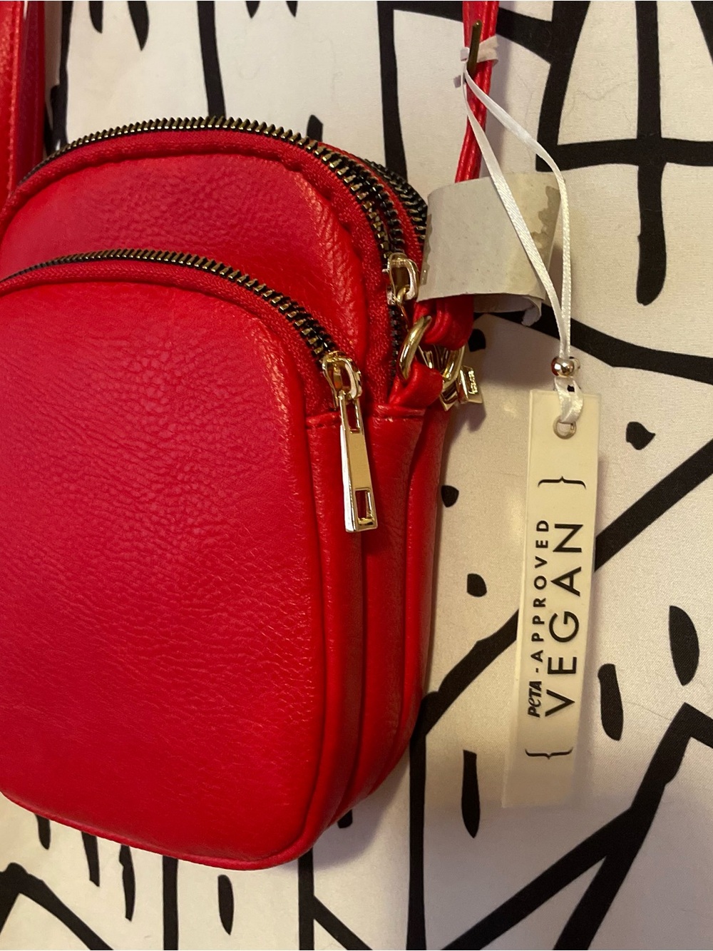 Red Crossbody Bag with Gold Hardware